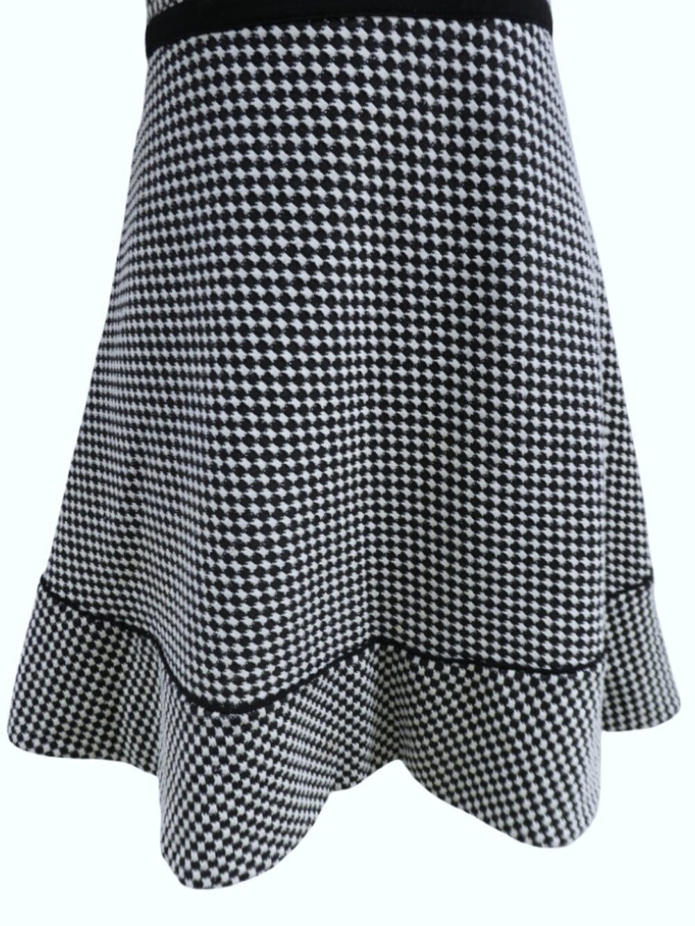 Vintage Oleg Cassini Monochromatic Check Fit & Flare Dress Black Piping Zip Back - Picture 5 of 7